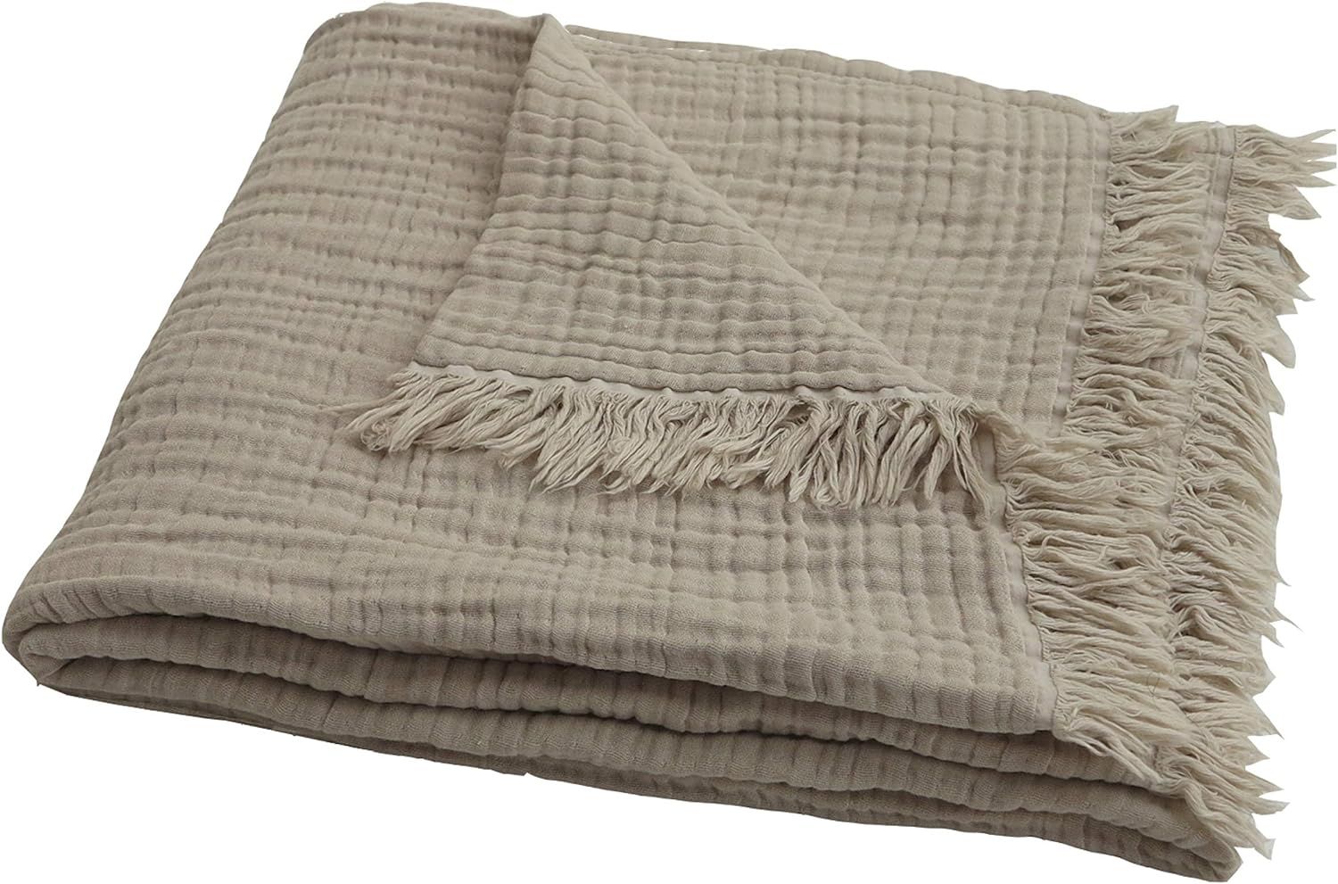 100% Organic Muslin Cotton Throw Blanket for Couch Adults, 4-Layer Plant Dyed Yarn, Soft Breathab... | Amazon (US)