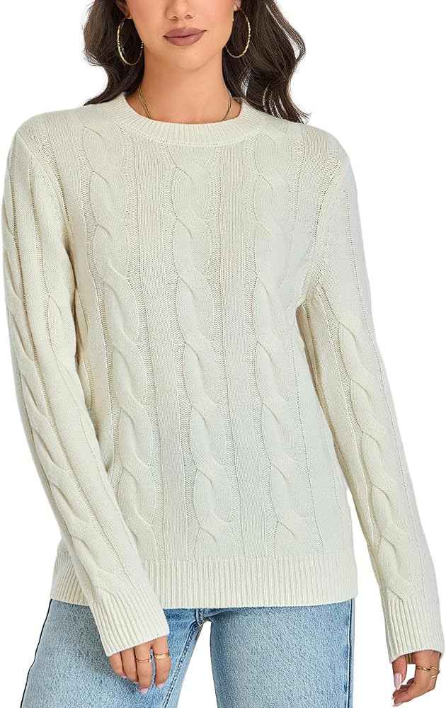 Cable Knit Sweater Women - 100% Merino Wool Cozy Long Sleeves Pullover for Ultimate Winter Comfor... | Amazon (US)