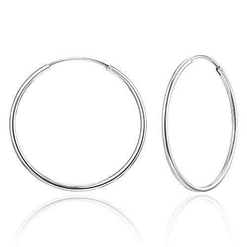 SWEETV 925 Sterling Silver Post Hoop Earrings for Women Lightweight Endless Silver Thin Hoops, 20... | Amazon (US)