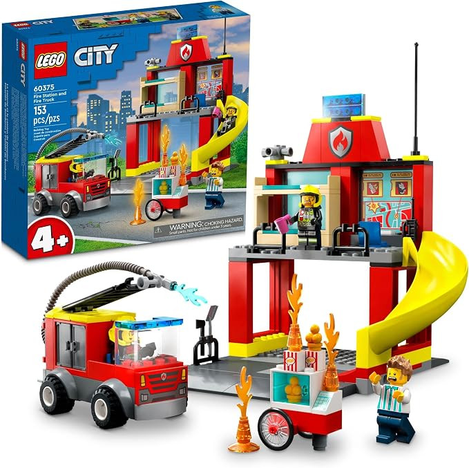 Lego City Fire Station and Fire Engine 60375, Pretend Play Fire Station with Firefighter Minifigu... | Amazon (US)
