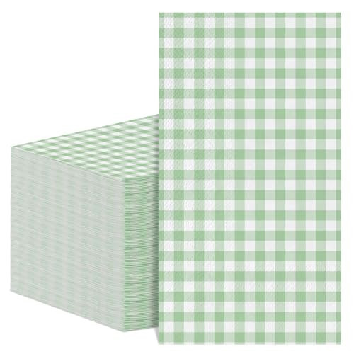 NatNarr 60 Pcs Sage Green Gingham Napkins, 2 Ply Sage Green and White Plaid Bathroom Napkins Guest Disposable Checkered Dinner Napkin for Wedding, Bridal Shower, Picnic, Garden Party | Amazon (US)