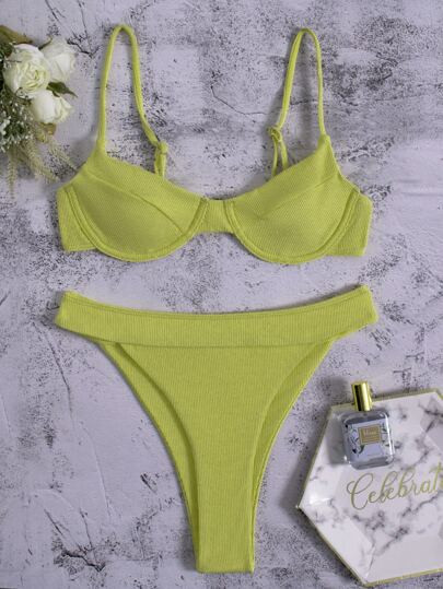 Rib Underwire Bikini Swimsuit | SHEIN