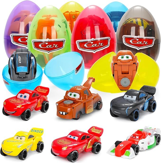 Lazmngx Cars Easter Baskets for Kids - 6Pcs Easter Eggs Cars 2 Toy Easter Egg Fillers Vehicles fo... | Amazon (US)