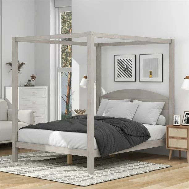 Queen Size Canopy Bed with Headboard,Modern 4-Post Canopy Platform Bed Frame with Wood Support Le... | Walmart (US)
