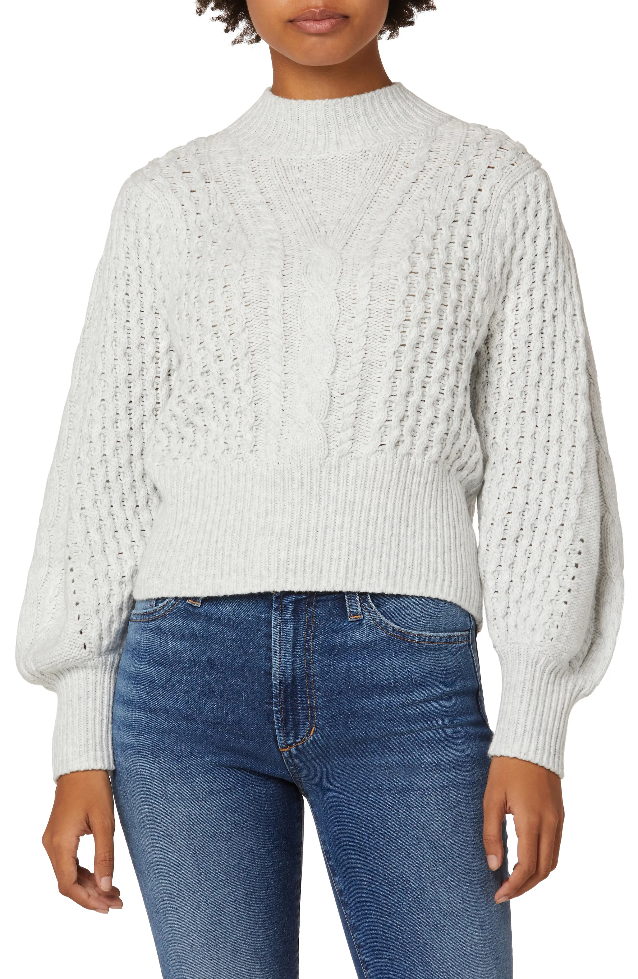 Joe's Renna Cable Knit Organic Cotton Blend Sweater, Size Large in Light Heather Grey at Nordstrom | Nordstrom