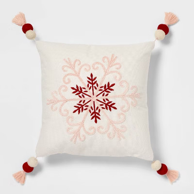 Snowflake Embroidered Square Throw Pillow Ivory - Threshold™ | Target