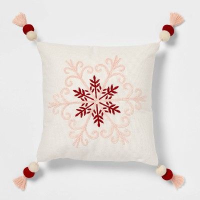 Snowflake Embroidered Square Christmas Throw Pillow Ivory - Threshold™ | Target