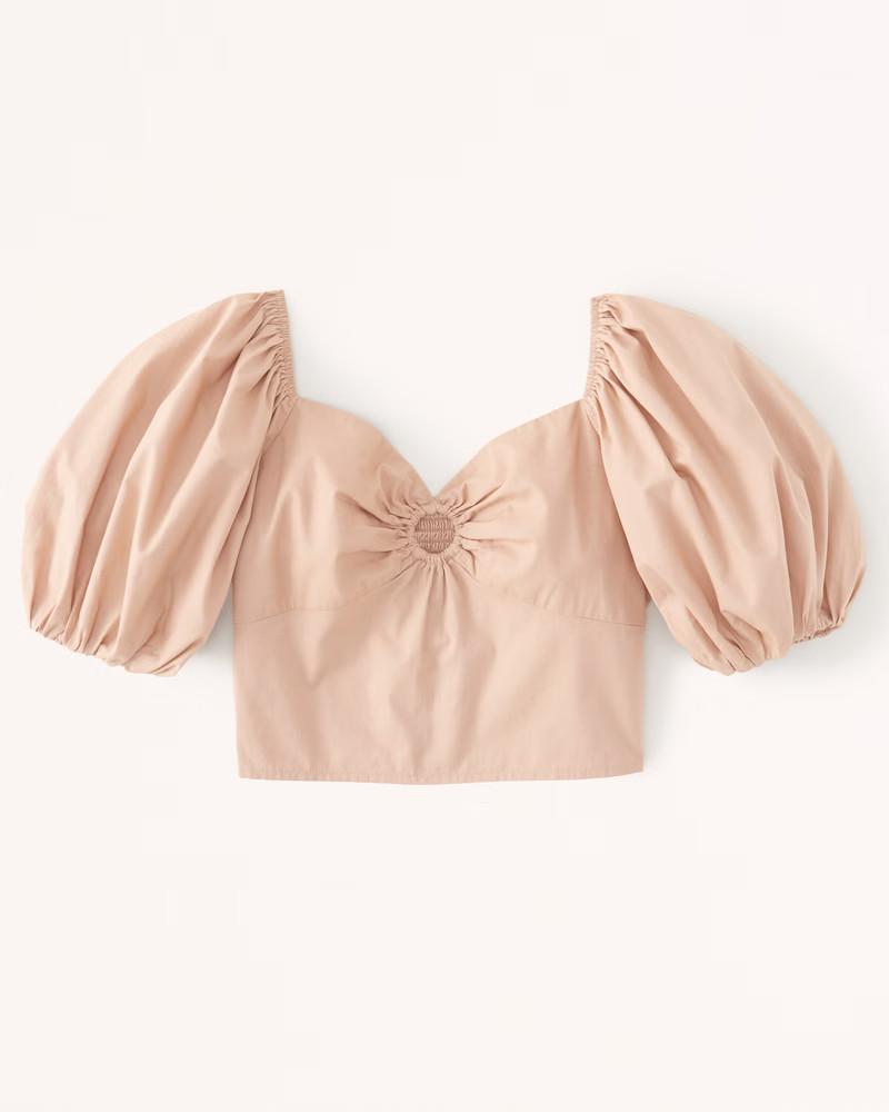 Puff Sleeve Poplin O-Ring Top | Abercrombie & Fitch (US)