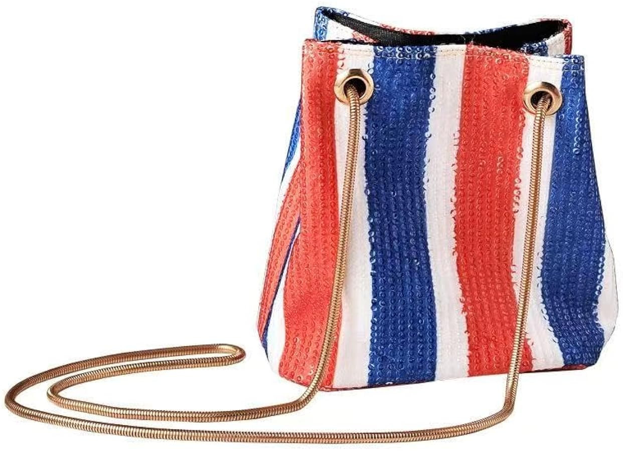 Sequin Bucket Bag Shoulder Bag for Women Red, White & Blue,Colorful Striped Cross-body Bag Tote B... | Amazon (US)
