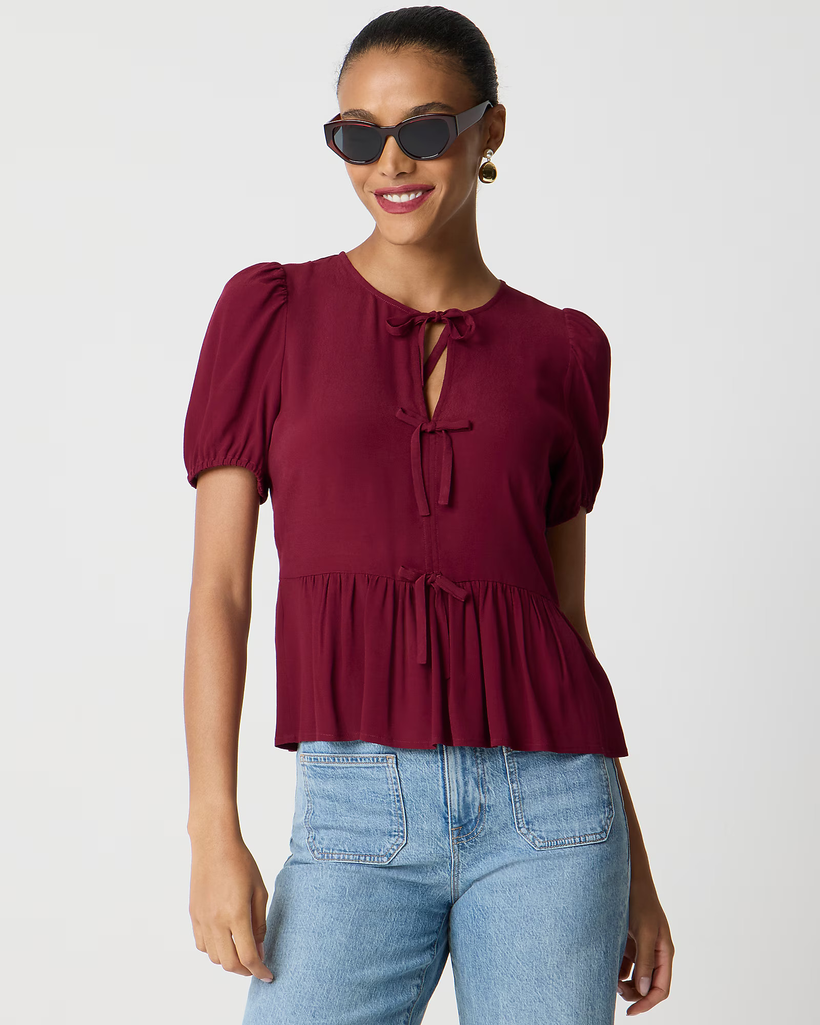 Tie-front puff-sleeve top | J.Crew Factory