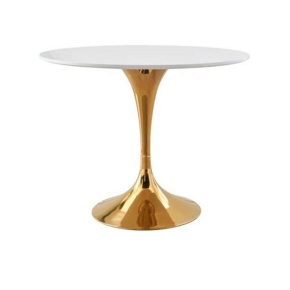 Modholic Tulip 36" Wood Top Dining Table, Gold Base | Wayfair North America