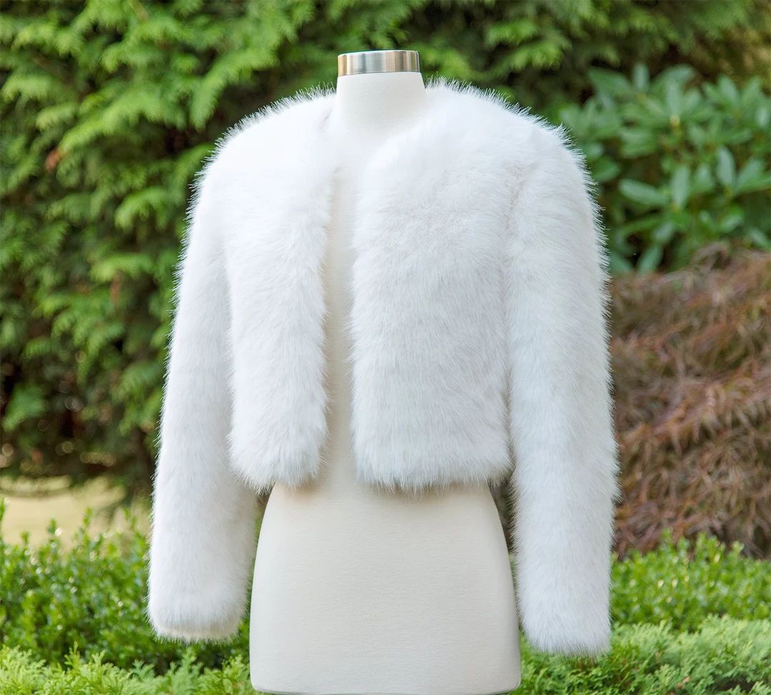 Light Ivory Long Sleeve Faux Fur Jacket Faux Fur Coat Faux Fur - Etsy | Etsy (US)