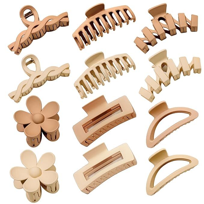 12 Pcs Claw Clips, Multi-Shapes Hair Clips for Women Girls, Non-Slip Large Jaw Claw Clips for Thi... | Amazon (US)