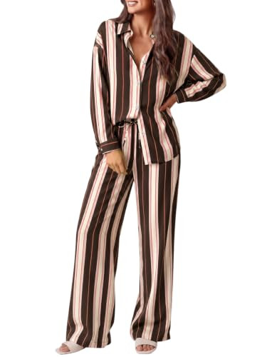 Tankaneo Womens Striped 2 Piece Lounge Sets Casual Long Sleeve Pajama Set | Amazon (US)