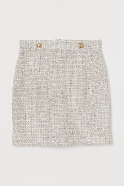 Short fitted skirt in a textured bouclé weave. High waist with decorative metal buttons at the f... | H&M (UK, MY, IN, SG, PH, TW, HK)
