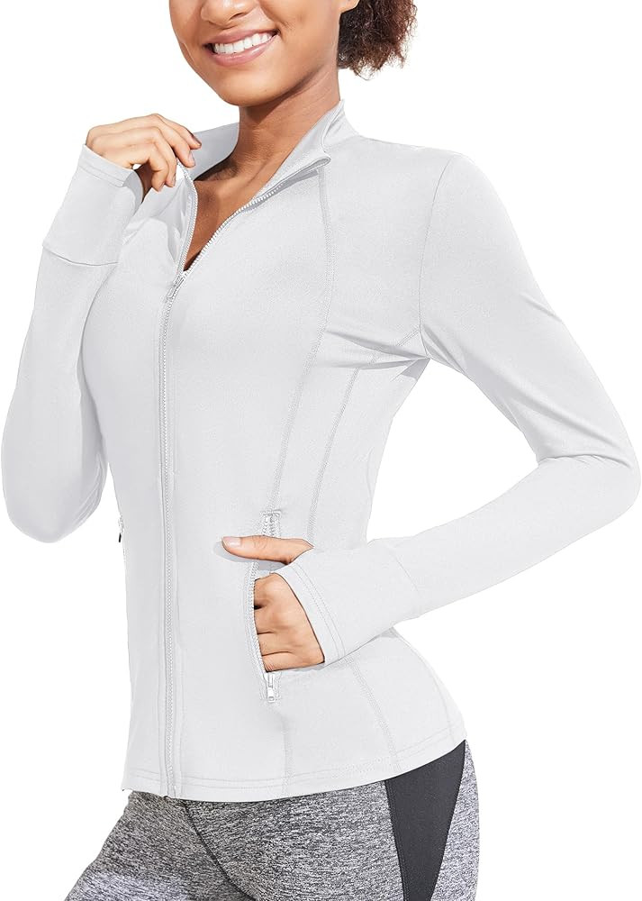 COOrun Women's Workout Jackets Lightweight Running Jacket Full Zip Track Tops Sportswear with Thu... | Amazon (US)