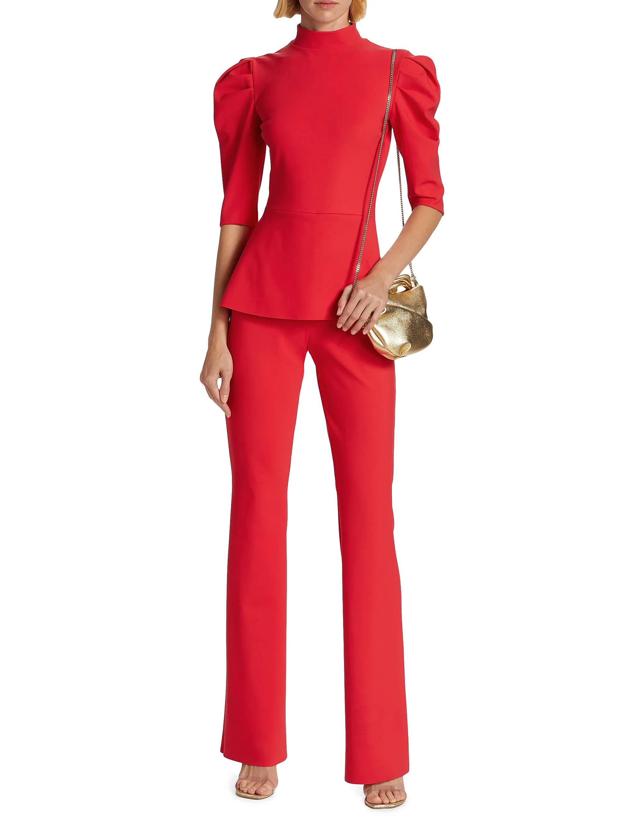 Mixed-Media Puff-Sleeve Jumpsuit | Saks Fifth Avenue