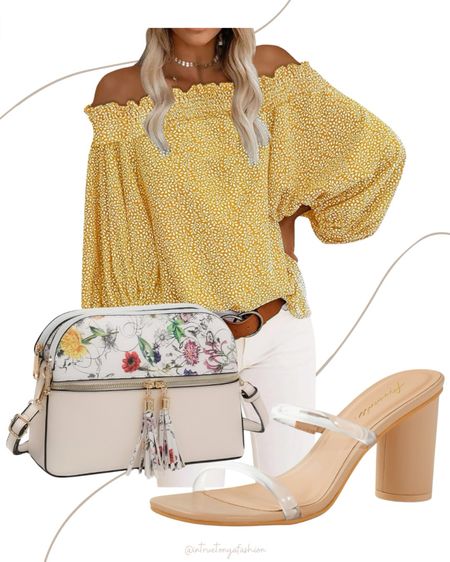 Summer workwear outfit from amazon with a yellow top, white jeans, floral crossbody bag, and nude heels. 

// Summer outfits 2024, work outfits summer, mom outfit ideas, summer outfit amazon, Amazon outfit ideas, casual outfit ideas, spring outfit inspo, casual fashion, amazon summer fashion, amazon casual outfit, cute casual outfit, outfit inspo, outfits amazon, outfit ideas, amazon shoes, Amazon bag, purse, size 4-6, casual summer outfits, casual outfit ideas everyday, summer fashion #ltkfindsunder100 #ltksalealert

#LTKFindsUnder50 #LTKWorkwear #LTKStyleTip
