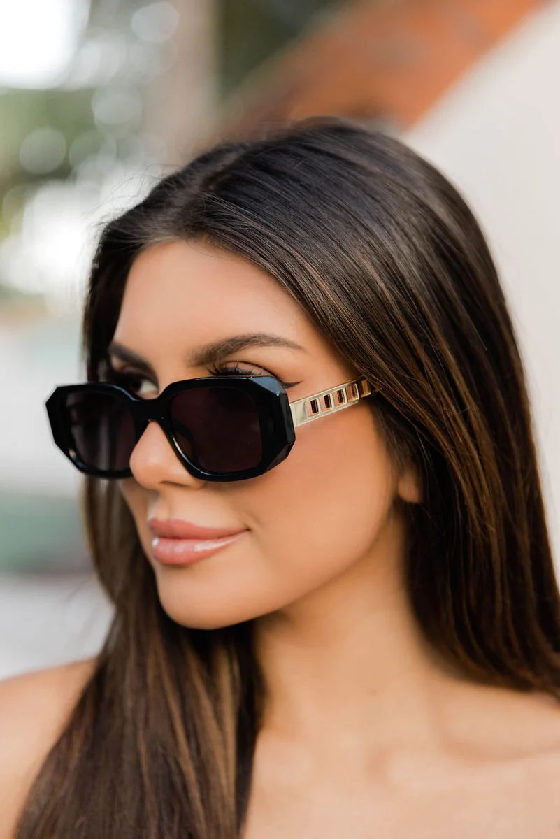 Feeling Fussy Thin Square Frame Black Sunglasses | Pink Lily