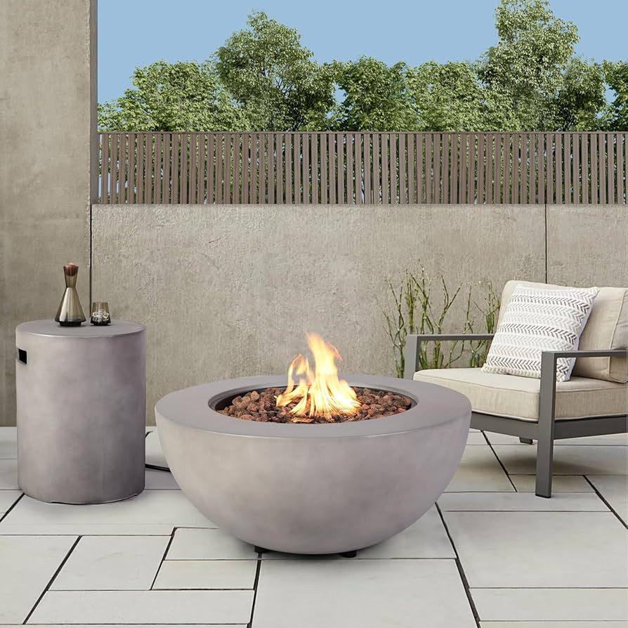 2-Piece Outdoor Propane Fire Pit Table Set w/Tank Cover Table, 31.5-inch 50,000 BTU Bowl Concrete... | Amazon (US)