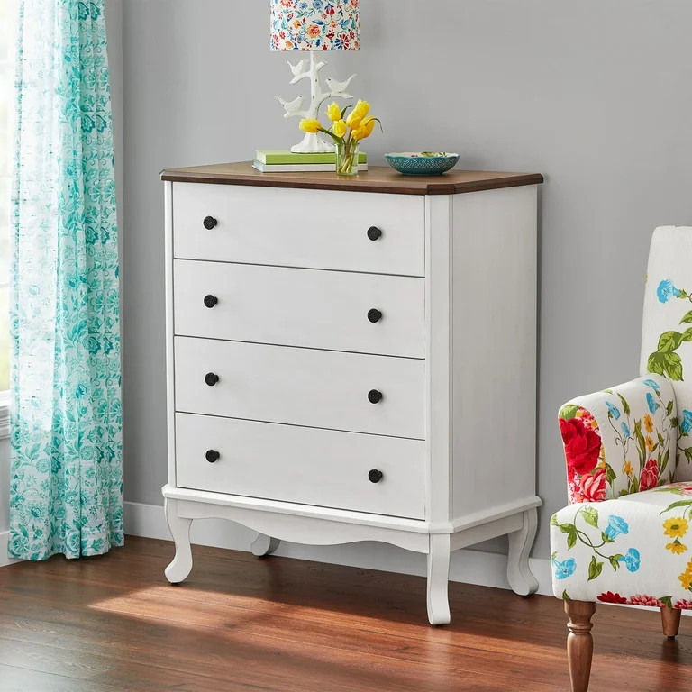 The Pioneer Woman 4-Drawer Dresser Made With Solid Wood Frame, White - Walmart.com | Walmart (US)