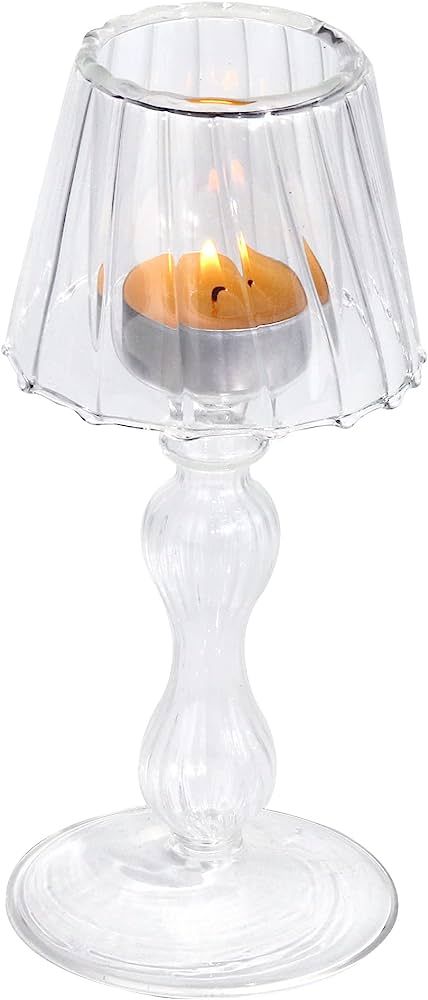 Amber Glass Votive Candle Holder - Glass Tealight Candleholder Hurricane Decorative Lamp Shaped f... | Amazon (US)