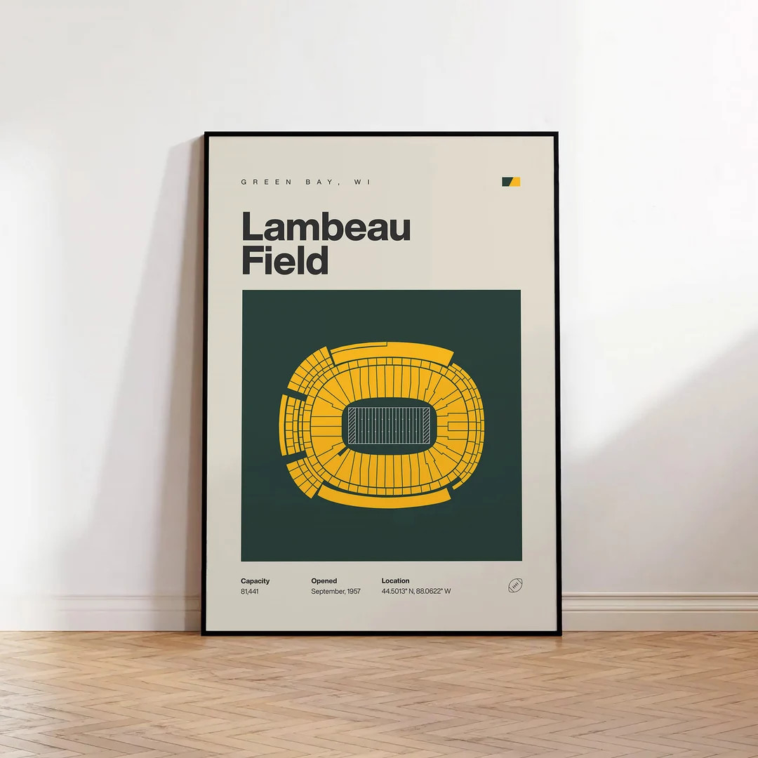 Green Bay Packers Poster, Lambeau Field Stadium Print, Mid Century Modern Football Poster, Sports... | Etsy (US)
