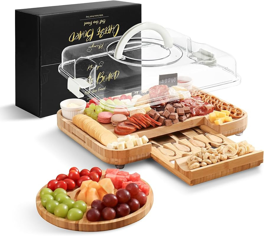 Charcuterie Boards - Cheese Board Set, Charcuterie Board with Lid, Gifts for Women, Cheese plate ... | Amazon (US)