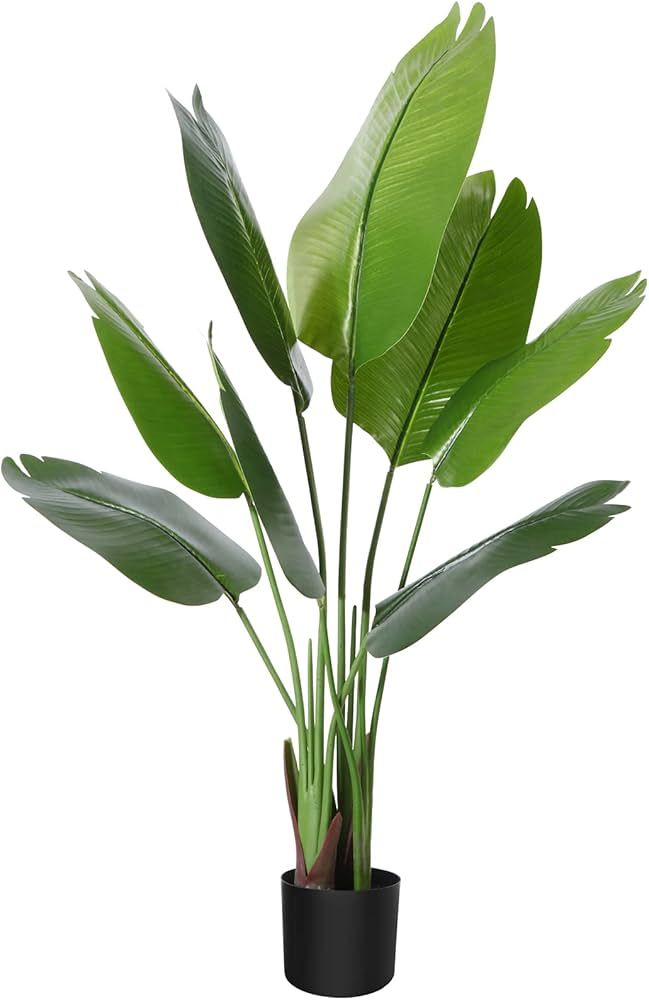 CROSOFMI Artificial Bird of Paradise Plant 4 Feet Fake Tropical Palm Tree with 8 Leaves,Perfect F... | Amazon (US)