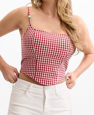 GUESS Women's Marilyn Sleeveless Bustier Vichy Top - Macy's | Macy's