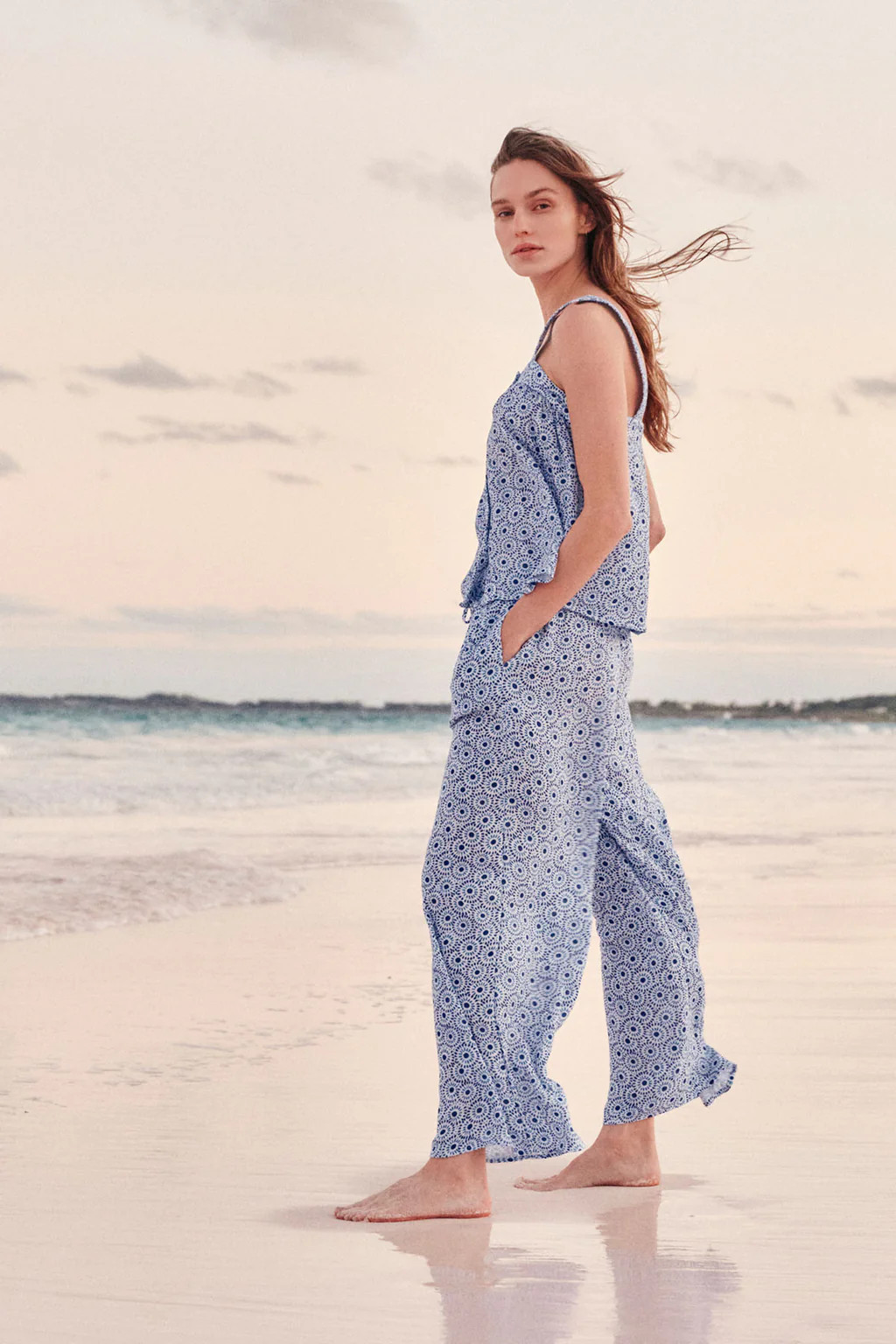 Hamptons Pants Set in Lapis Dot Gauze | Lake Pajamas