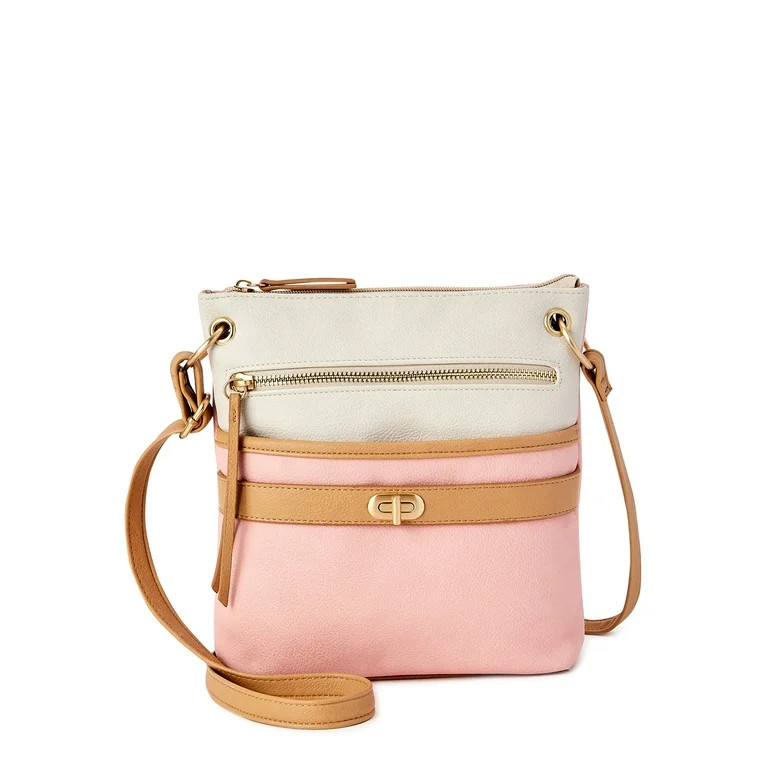 Time and Tru Women's Norah Crossbody Handbag Sandstone Pink, Papyrus Beige, Hot Cocoa | Walmart (US)