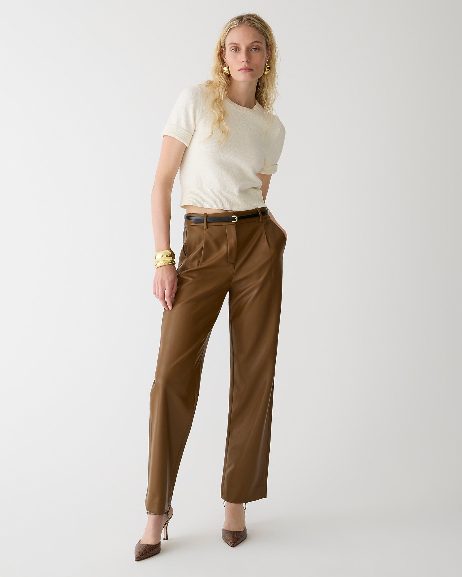 Straight-leg essential pant in faux leather | J. Crew US
