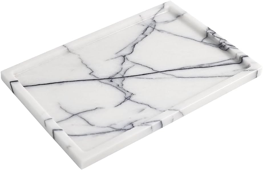 Real Luxurious Vanity Tray Natural Genuine Marble Storage Tray for Home Decor Stone Tray for Bathroom/Kitchen/Vanity/Dresser Non-Resin/Non-Ceramic(Lilac) | Amazon (US)