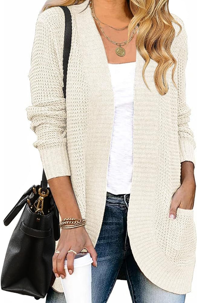 ZESICA Women's Long Sleeve Open Front Casual Lightweight Soft Knit Cardigan Sweater Outerwear,Apr... | Amazon (US)
