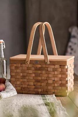 Woven Wood Personal Picnic Basket | Anthropologie (US)