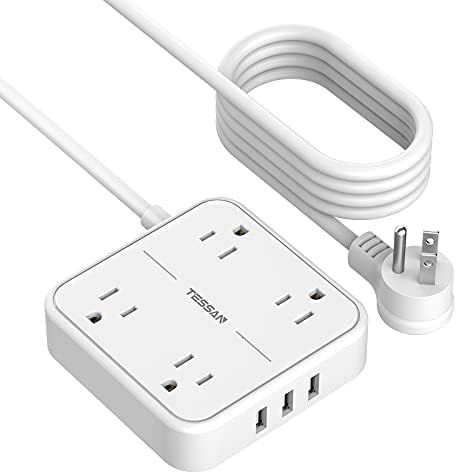 Extension Cord 15 ft, TESSAN Power Strip with Long Cord, Flat Plug 4 AC Outlets 3 USB Ports Power Co | Amazon (US)