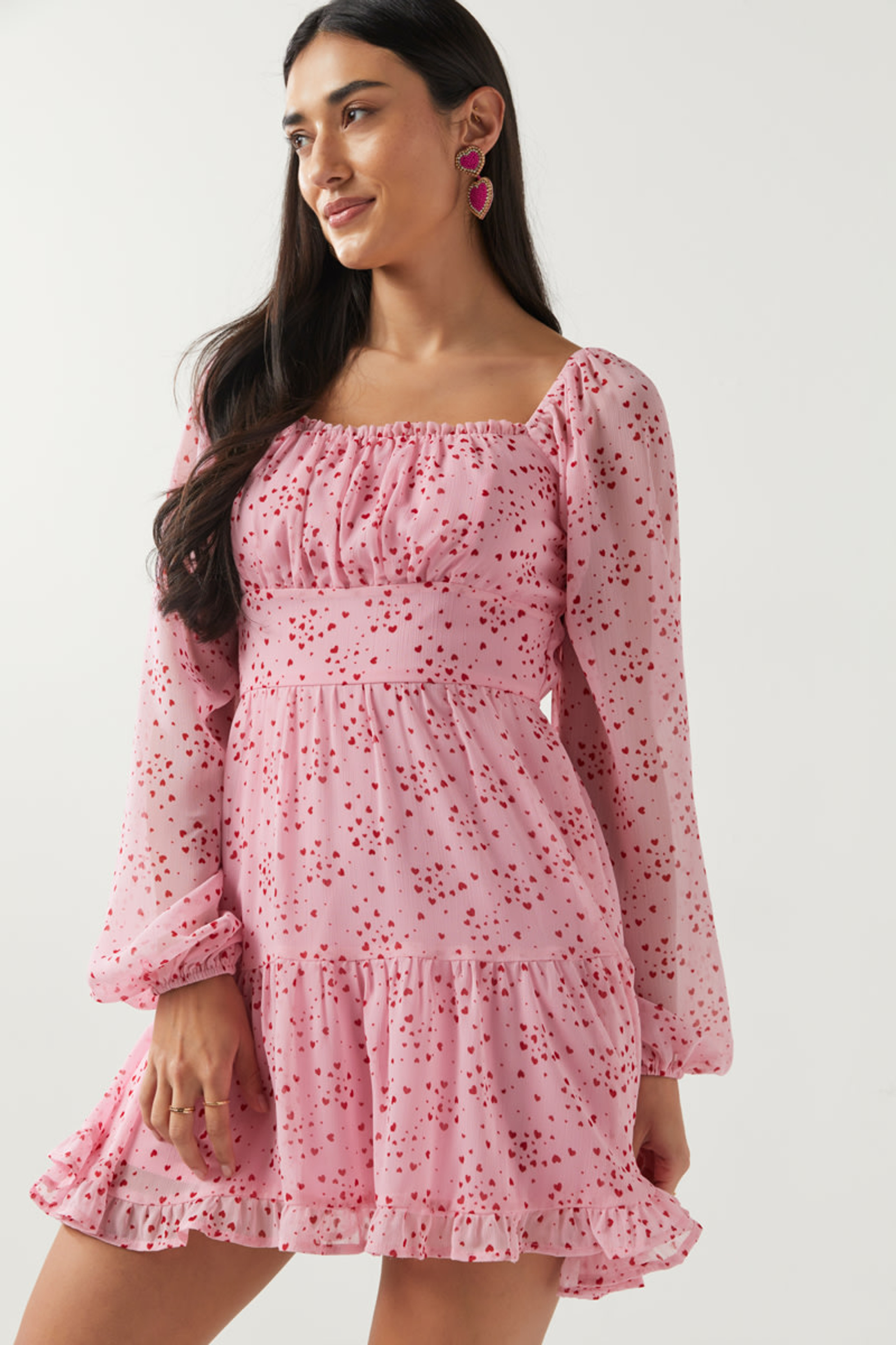 Jodie Heart Print Waisted Mini Dress | Francesca's