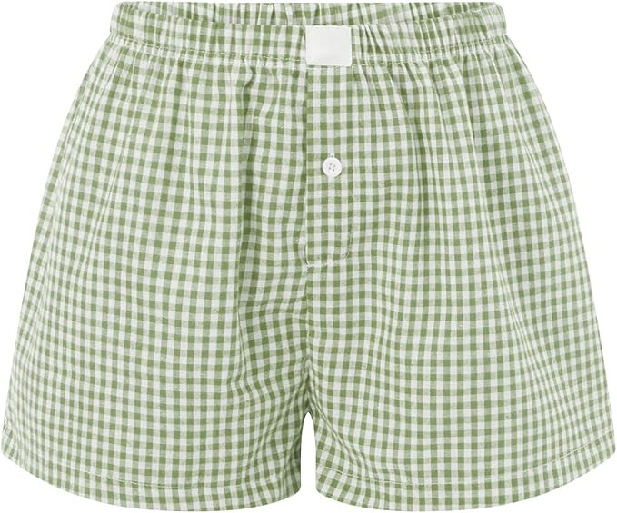 Women Pajamas Shorts Micro Boxer Shorts Y2K Cute Gingham Sleep Lounge Shorts Checkered Plaid Butt... | Amazon (US)
