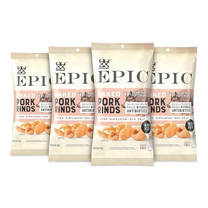 EPIC Pink Himalayan Salt Pork Rinds, Keto Consumer Friendly, 4Ct Box 2.5oz bags (Pack of 4) | Amazon (US)