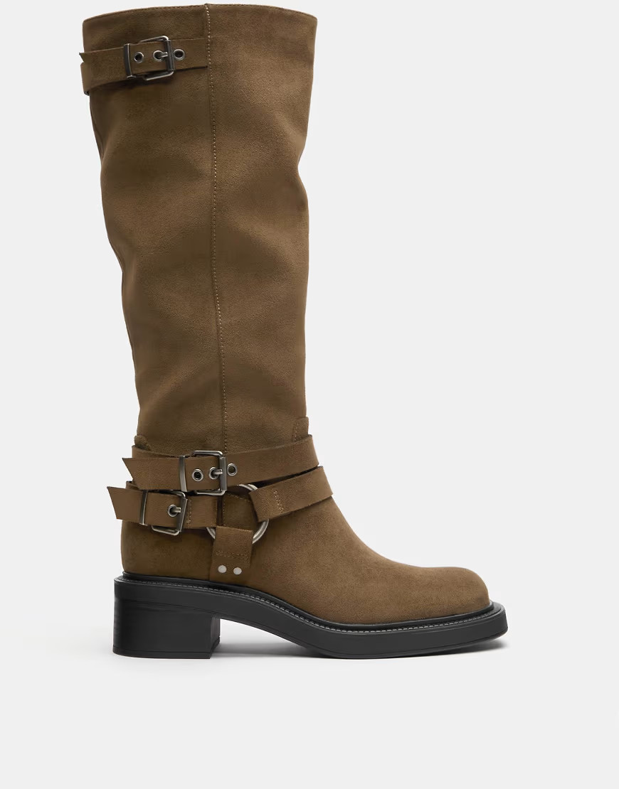 Pull&Bear Biker buckle boots in brown | ASOS (Global)