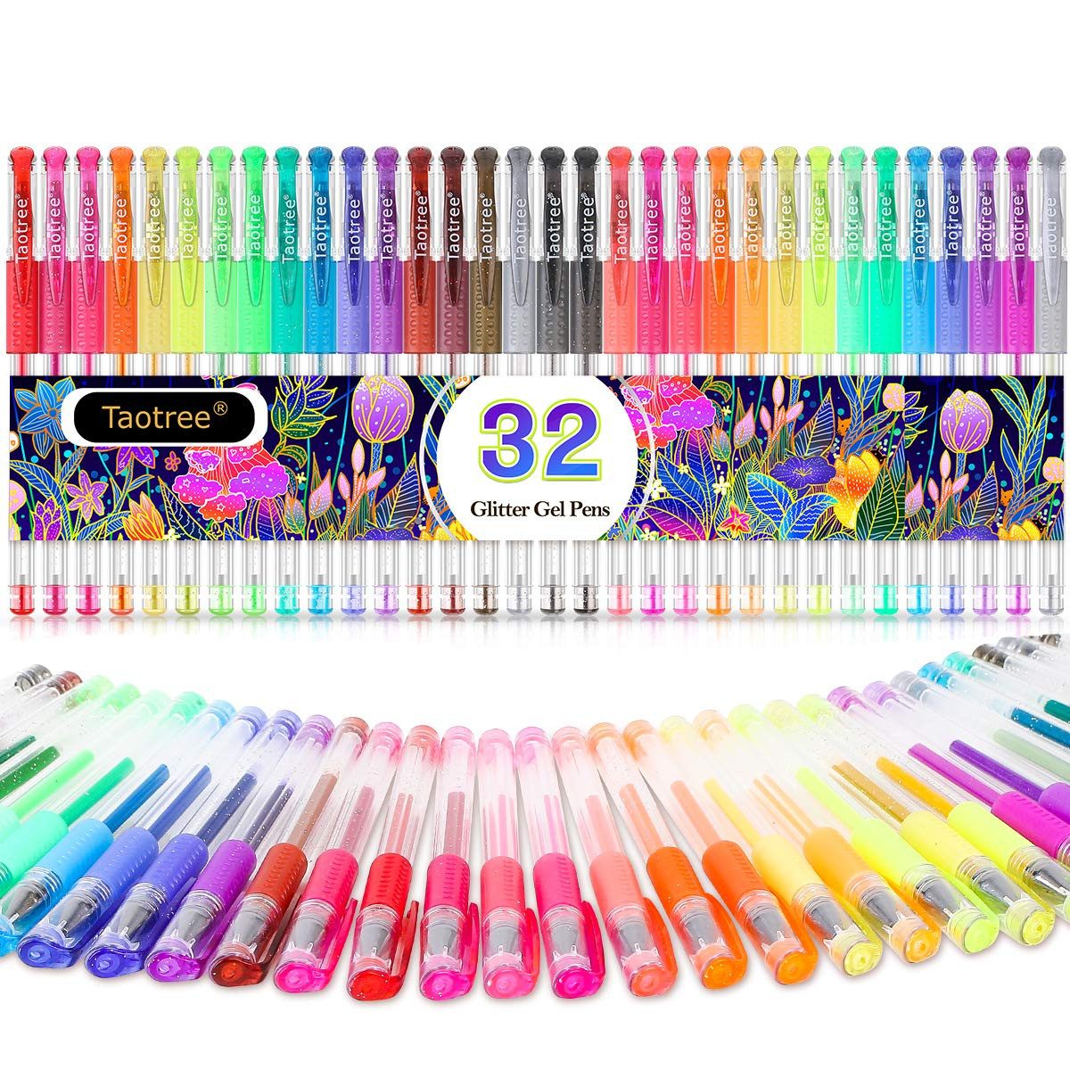 Taotree Glitter Gel Pens, 32 Colors Neon Glitter Pens Fine Tip Art Markers Set 40% More Ink Color... | Amazon (US)