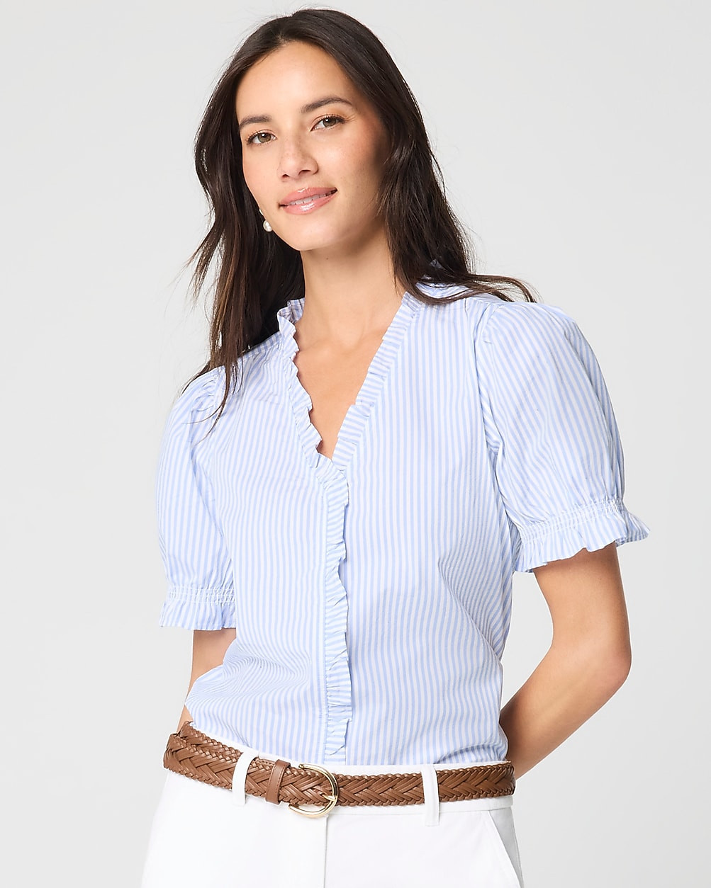 Short-sleeve striped ruffle top | J.Crew Factory