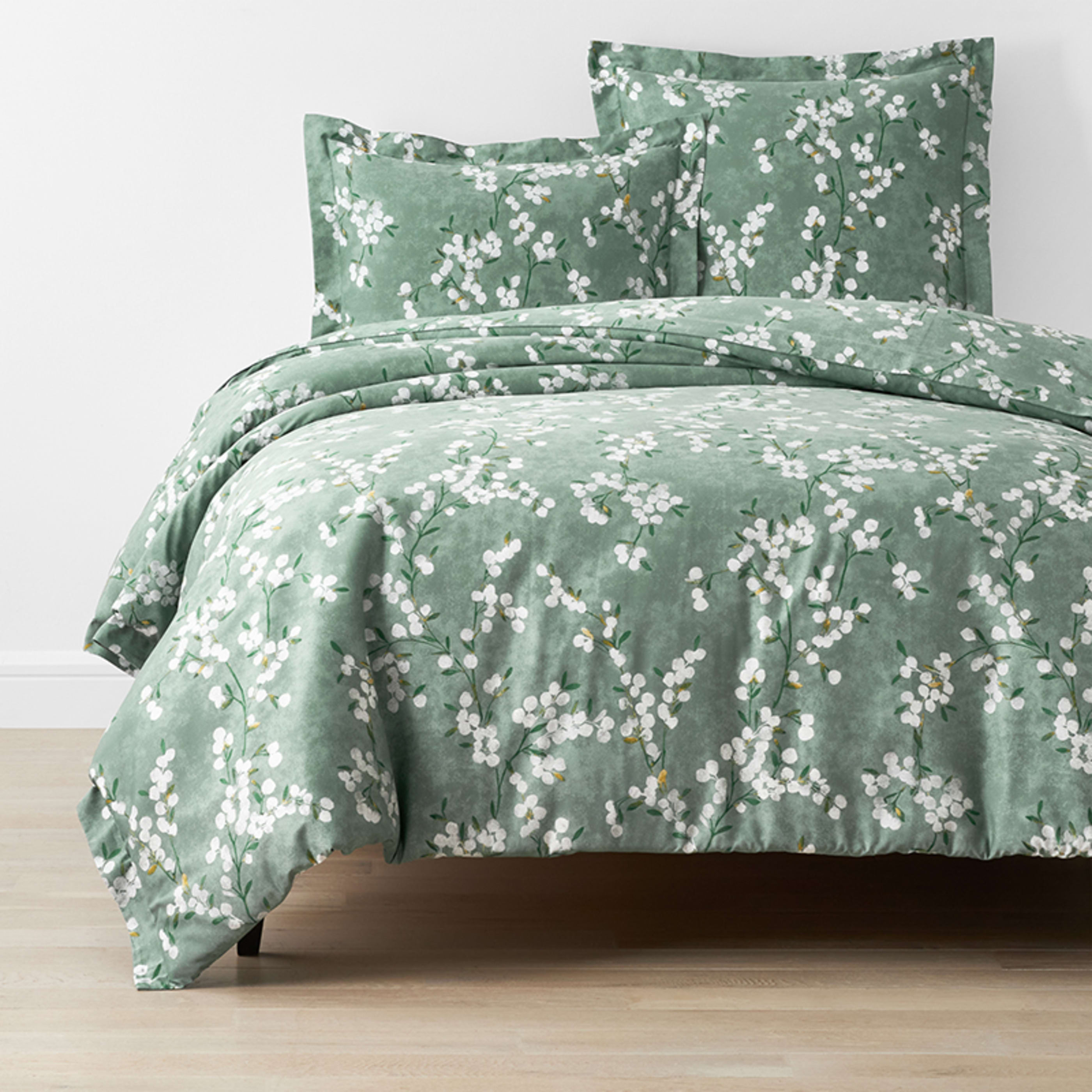 Maria Floral Classic Smooth Rayon Made From Bamboo Sateen Bed Duvet Cover  - Green Multi, King | The Company Store