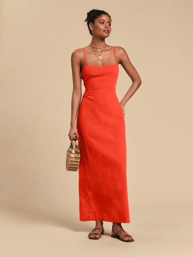 Travachic Women's Casual Solid Color Backless Spaghetti Strap Dress For Holiday Summer Dresses For Women | SHEIN