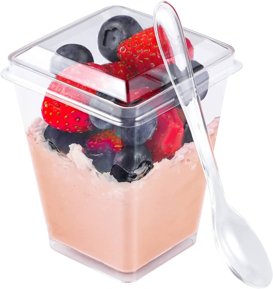 Amazon.com: EASERCY 50 Pack 5 oz Plastic Dessert Cups with Lids, Yogurt Parfait/Appetizer Cup wit... | Amazon (US)