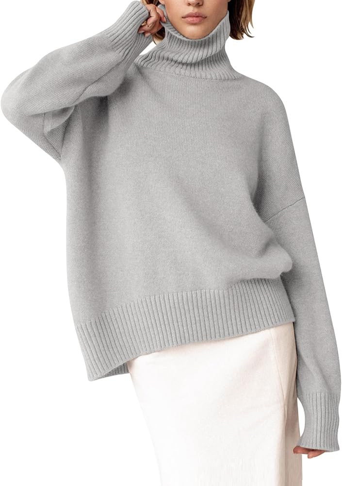 YKR Women's Turtleneck Sweater Chunky Long Sleeve Knitted Pullover High Low Hem Trendy 2024 Fall ... | Amazon (US)