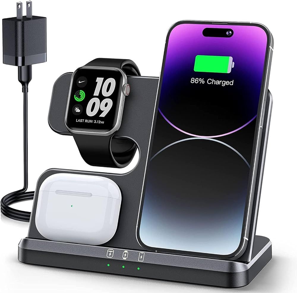 JARGOU 3 in 1 Charging Station for Apple Wireless Charger for iPhone 15 14 13 12 11 X 8 Series Wi... | Amazon (US)