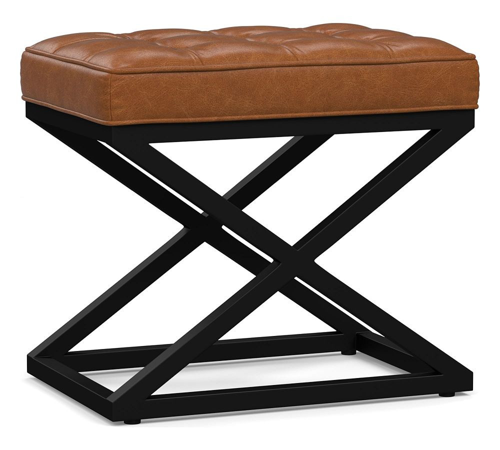 Kirkham Tufted Leather Stool | Pottery Barn (US)