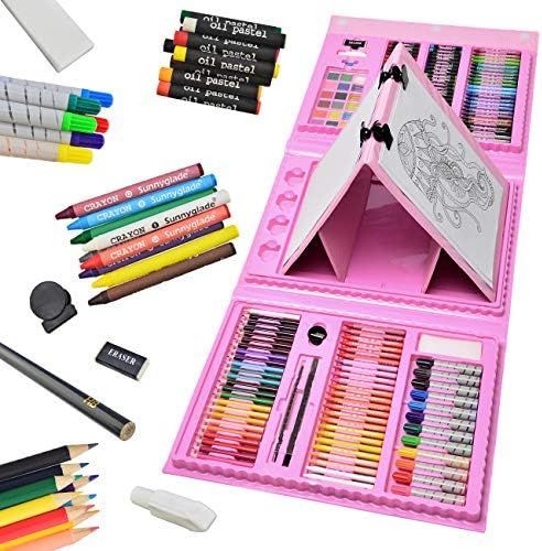 Sunnyglade 185 Pieces Double Sided Trifold Easel Art Set, Drawing Art Box with Oil Pastels, Crayons, | Amazon (US)